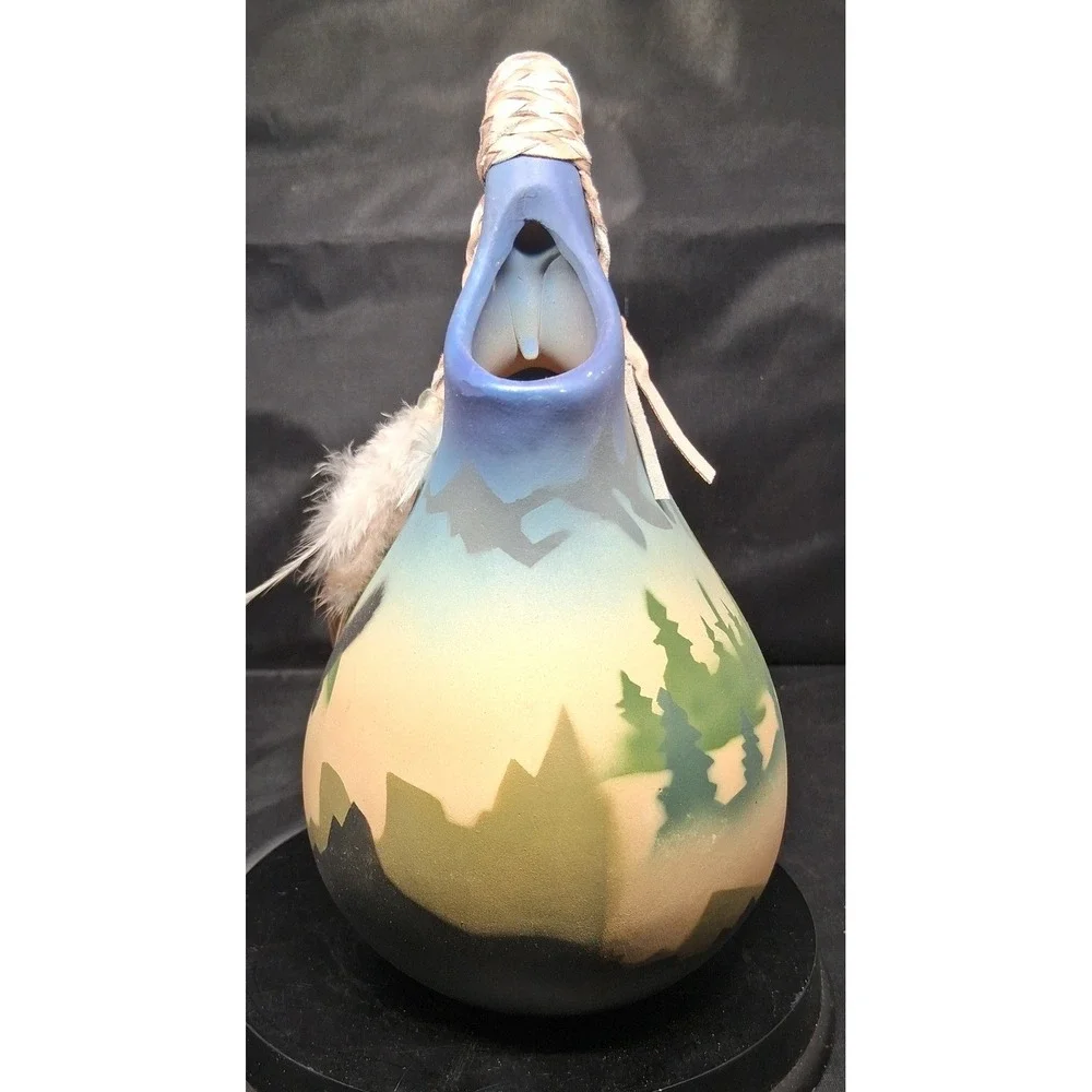Southwestern Eagle Wedding Vase Ceramic Hand Painted Feather Accent Pottery 7.5